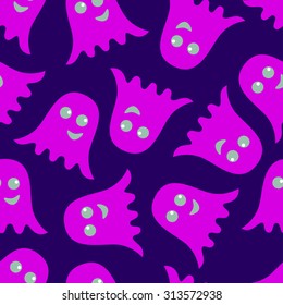 seamless pattern of purple ghosts on a blue background. flat