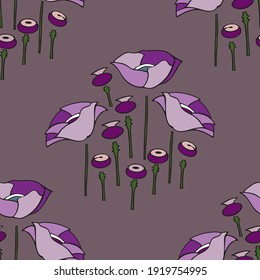 seamless pattern purple glade lilac poppies vector 