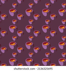 seamless pattern purple gray three lilac coffee cups vector 