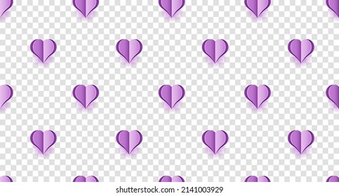 Patrón sin foco con corazones morados. Papel tapiz del corazón. Cortar corazones morados patrón de textura sin costura. Patrón perfecto. Ilustración del vector