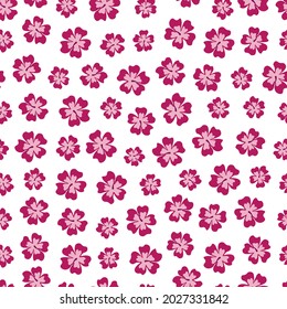 Seamless pattern with purple hibiscus flowers