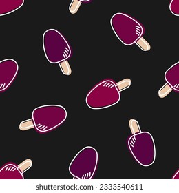 Seamless pattern with purple ice cream and black background