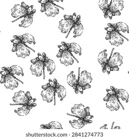 seamless pattern purple iris hand drawn. plant spring, colorful fragrant, iris botanical purple iris black sketch illustration