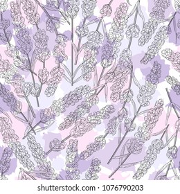 seamless pattern of purple lavender flowers in watercolor style flowers. vector background