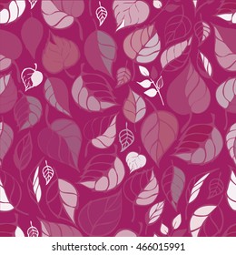 Seamless pattern of purple leaves on a purple background. Vector.