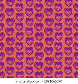 Seamless pattern purple lilac pink heart brush strokes lines abstract simple scandinavian style background grunge texture. trend of the season. Can be used for Gift wrap fabrics wallpaper. Vector