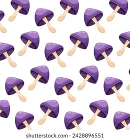 Seamless pattern of purple mushrooms. Mushroom in flat style.