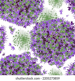 Seamless pattern purple onion flowers. Vector illustration