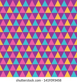 Seamless pattern with purple, orange and blue triangles