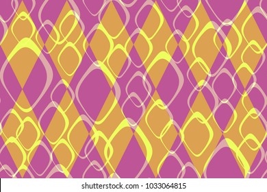 Seamless pattern of the purple, orange and yellow rhombs