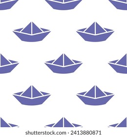Patrón sin foco con barco de origami púrpura