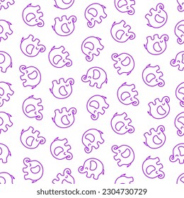 Seamless pattern with purple outline elephant