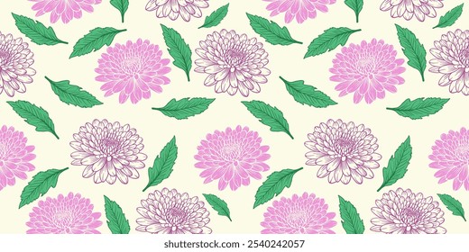 seamless pattern with purple and pink chrysanthemum flower decoration