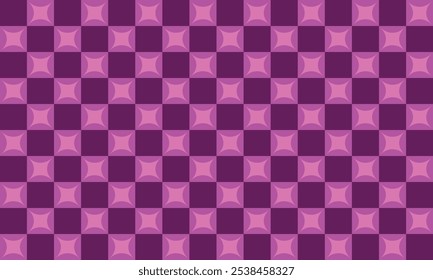 seamless pattern of purple and pink squares with simple star shapes, flat illustration style, vector graphic design, symmetrical composition, simple, minimalistic, geometric shapes