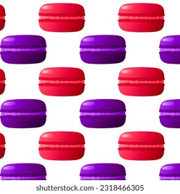 Seamless pattern purple and red macarons. Highly detailed dessert, macaroon, sweets, menu design, restaurants shop. Gradient macarons. Vector illustration.