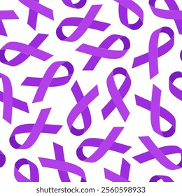 Seamless pattern with Purple ribbons. World Cancer Day, International Overdose Awareness Day, National Caregivers Day, International Epilepsy Day,  and Domestic Violence Awareness Month.