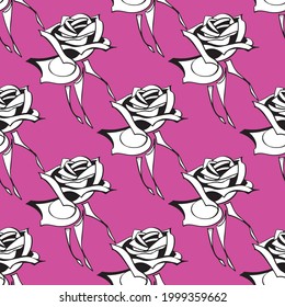 seamless pattern purple rose art nouveau black and white vector