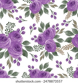 seamless pattern of purple rose bouquet
