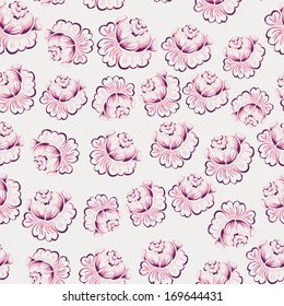 Seamless pattern with purple roses. Floral textile background. Simply and elegant composition. Vector elements are grouped. Drop into your AI swatches and use as fill.  