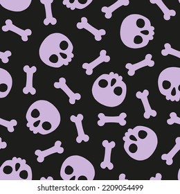 Seamless pattern with purple skulls and bones. Halloween seamless pattern