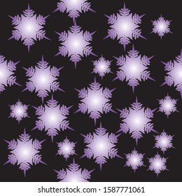 Seamless pattern of purple snowflakes on a black background. Vector, Gradient. Gift Christmas paper, christmas textiles. Christmas design and decoration.
