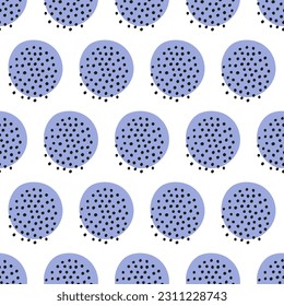 Seamless pattern with purple spots and black dots