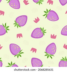 Seamless pattern with purple strawberries and crowns