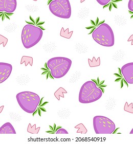 Seamless pattern with purple strawberries and crowns
