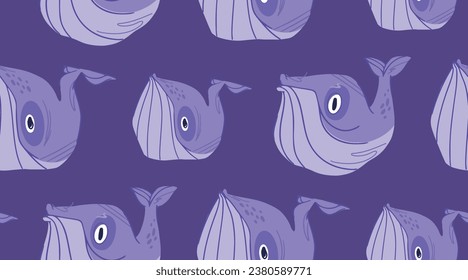 seamless pattern in purple with a stylized blue whale