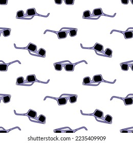 Seamless pattern with purple sunglasses doodle vector