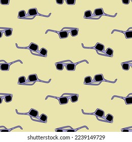 Seamless pattern with purple sunglasses doodle vector