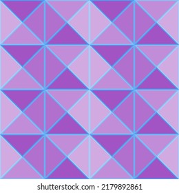 Seamless pattern of purple triangles with gradient and blue stroke for textile. Geometric abstract ornament of squares and triangles for textiles, covers, wrapping paper.