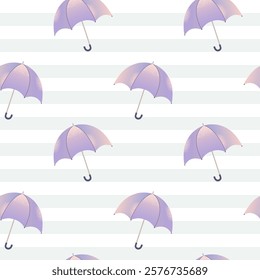 Seamless pattern with purple umbrella. Watercolor umbrellas. Childlike background.