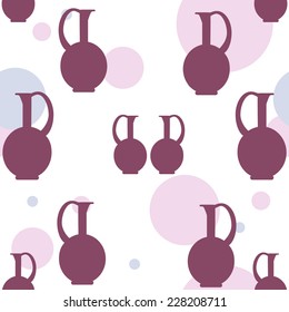 Seamless pattern with purple vases on an abstract background. Clipping mask is used, vector illustration.