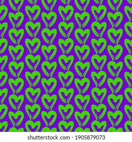 Seamless pattern purple violet green heart brush strokes lines abstract simple scandinavian style background grunge texture. trend of the season. Can be used for Gift wrap fabrics wallpaper. Vector