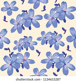 Seamless pattern purple Wild flowers on cream color background.Vector illustration hand drawn.