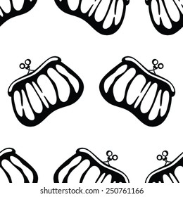 Seamless pattern with purse in black and white on white background. Modern pattern for wedding invitation, greeting cards, gift warp. 