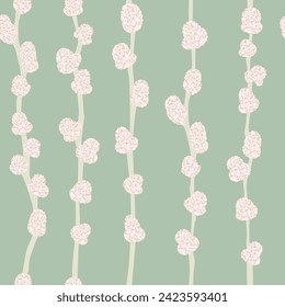 Seamless pattern with pussy willow twigs - hand drawn vector illustration.