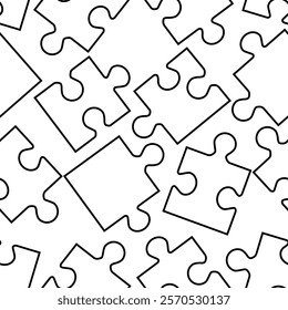 A seamless pattern with puzzle pieces. An outline puzzle seamless pattern. A jigsaw black and white background.