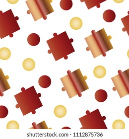 seamless pattern with puzzle pieces in red and brown colors - jigsaw puzzle pieces