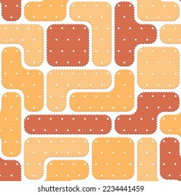 Seamless pattern with puzzles of cookies, crackers. Colored vector background.