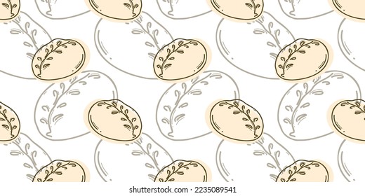 Seamless pattern with pyanse. Traditional Korean steamed buns with vegetable and meat. Flat and doodle vector illustration
