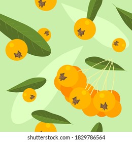 Patrón sin foco con bayas y hojas de piracantha. Fondo de temática verde de otoño con bayas naranjas para textiles, tela, embalaje, diseños de impresión, etc.