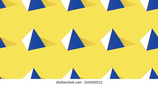 Seamless pattern with pyramid shape on yellow background in modern dotted texture style