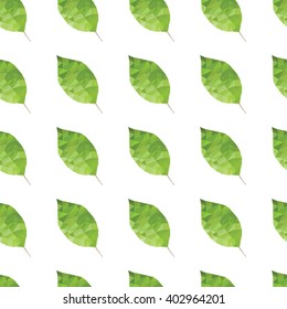 Seamless pattern with pyramidal green leaf fallen from a tree
