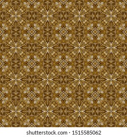 Seamless pattern. Quadrilateral elements. Abstract flowers. Golden shades.