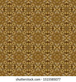 Seamless pattern. Quadrilateral elements. Abstract flowers. Golden shades.