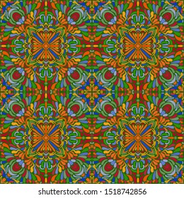 Seamless pattern. Quadrilateral elements. Abstraction. Flowers
Blue, green, orange, yellow, red.