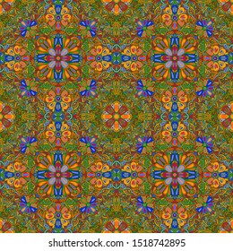 Seamless pattern. Quadrilateral elements. Abstraction. Flowers
Blue, green, orange, yellow, red.