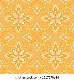 Seamless pattern. Quadrilateral elements. Symbolic flowers. Sunny color. Yellow shades.